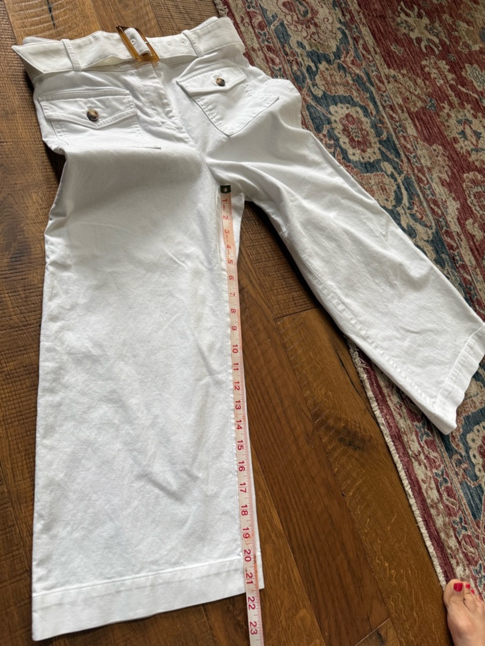 LOFT White Wide-Leg Cropped Belted Pants - Picture 6 of 7